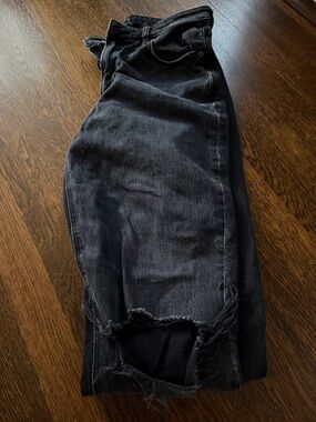 Black Distressed High-Rise Mom Jeans